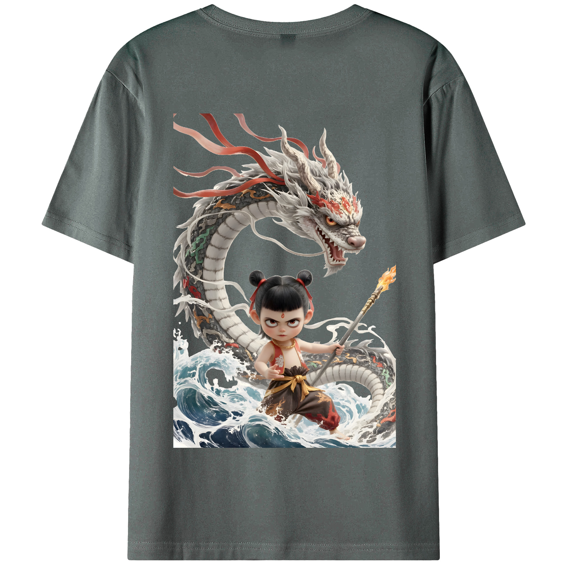 （画像用） Ne Zha 2 ナタ 魔童の大暴れ 綿100％半袖Tシャツ（背面プリント）